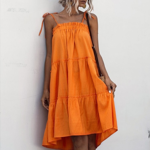 BellanBlue Dresses & Skirts - Boho Orange Ruffle Layered Midi Dress